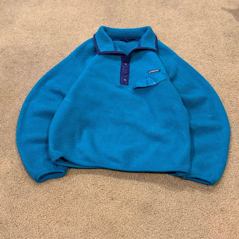 Vintage 2001 Patagonia Snap T Pullover Fleece Jacket Sz M Teal Outdoors